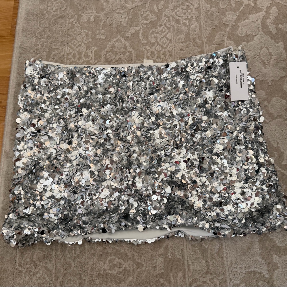 NWT- Silver Sequin Mini Skirt